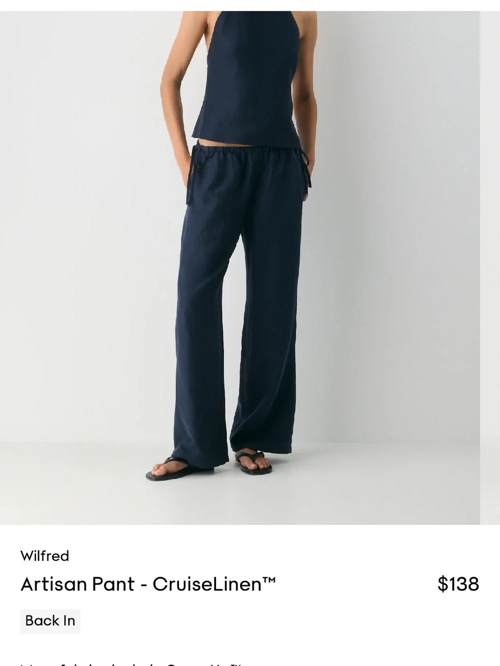Aritzia Wilfred Artisan CruiseLinen™ Wide-Leg Pants in Navy - Picture 1 of 3